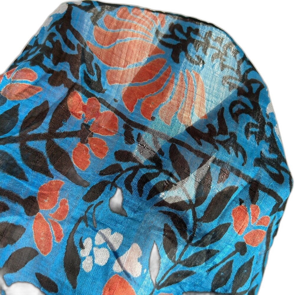 SILK Square Scarf Geometric Floral Ocean Blue Black Rust White Hand Rolled Edges